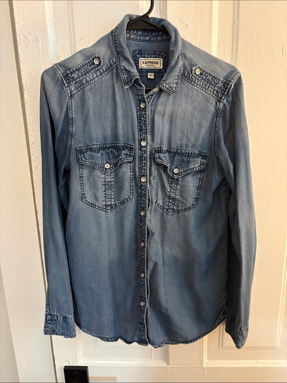 Express Light Blue Denim Western Button-Down Shirt